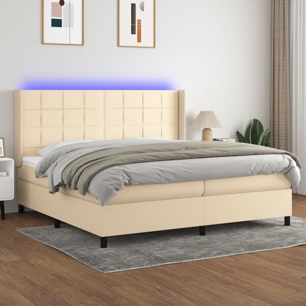 vidaXL Boxspring met matras en LED stof cr&egrave;mekleurig 200x200 cm