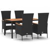 vidaXL 5-delige Tuinset met kussens poly rattan zwart