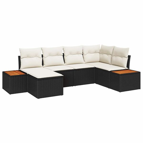 vidaXL Tuin Sofa Set met kussen 6 pcs Zwart poly rattan