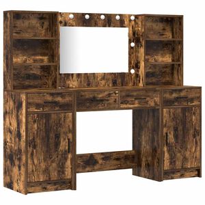 vidaXL Make-up tafel set met LED 3 pcs Gerookt eiken Bewerkt hout