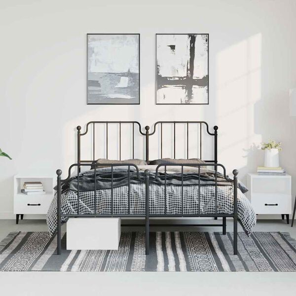vidaXL Bedframe met hoofd- en voeteneinde metaal zwart 183x213 cm