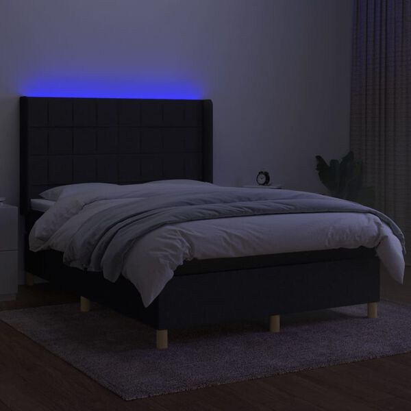 vidaXL Boxspring met matras en LED stof zwart 140x190 cm