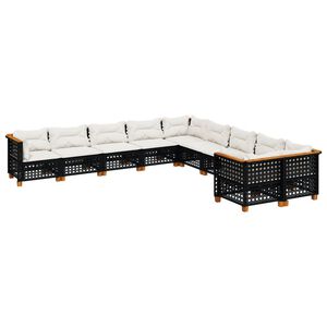 vidaXL 10-delige Loungeset met kussens poly rattan zwart