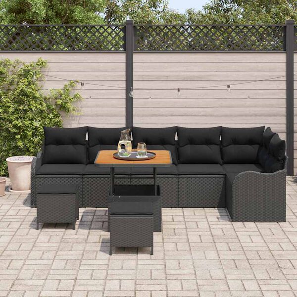 vidaXL Tuin Sofa Set met kussen met opslag met kussen 9 pcs Zwart