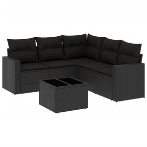 vidaXL 6-delige Loungeset met kussens poly rattan zwart