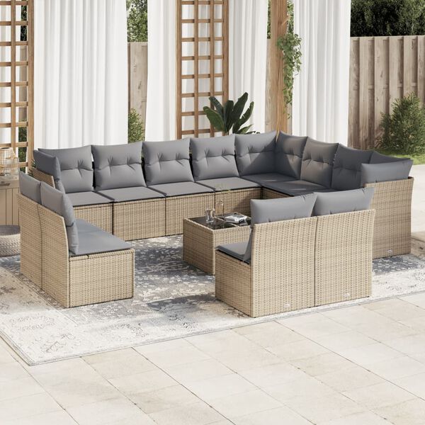 vidaXL 13-delige Loungeset met kussens poly rattan beige