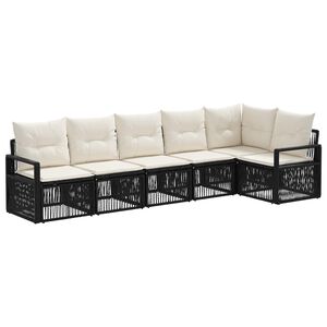 vidaXL Tuinbankenset 6 st 6-zits Zwart poly rattan