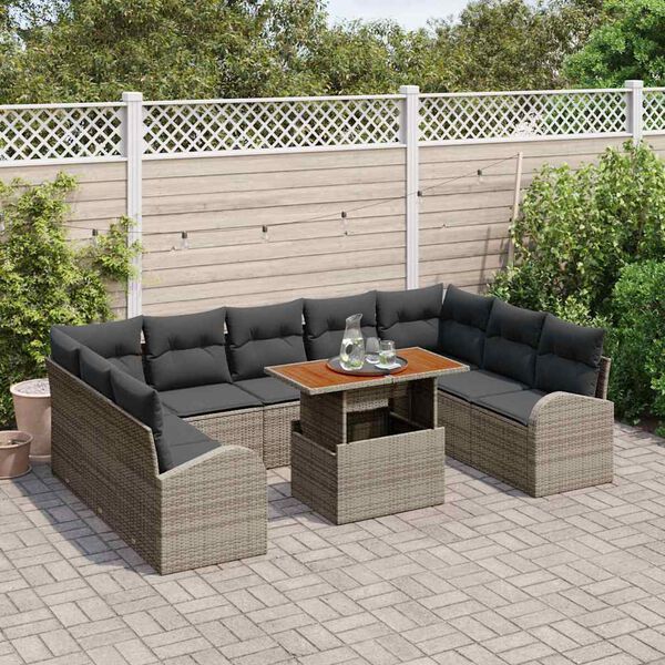 vidaXL Tuin Sofa Set 10 pcs Grijs Poly rattan en gepoedercoat staal