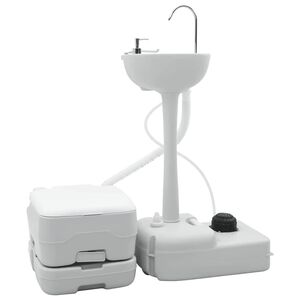 vidaXL Camping Toilet Set 2 st Grijs en Wit Hogedichtheid polyethyleen