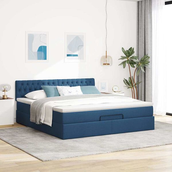 vidaXL Ottoman bed met matras 160x200cm stof blauw
