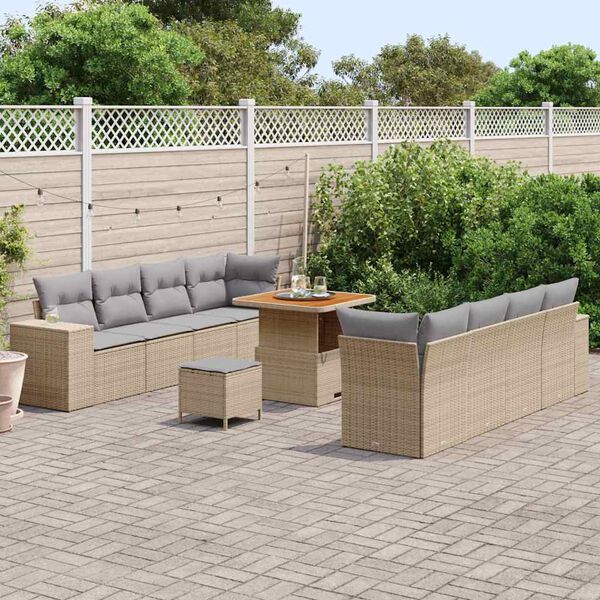 vidaXL Tuin Sofa Set met kussen met opslag 11 pcs Beige en Licht Grijs