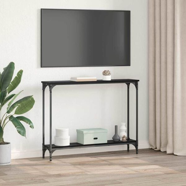 vidaXL Wandtafel met plank Zwart Eiken 100 x 22,5 x 75 cm Bewerkt hout