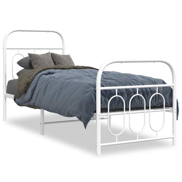 vidaXL Bedframe met hoofd- en voeteneinde metaal wit 75x190 cm