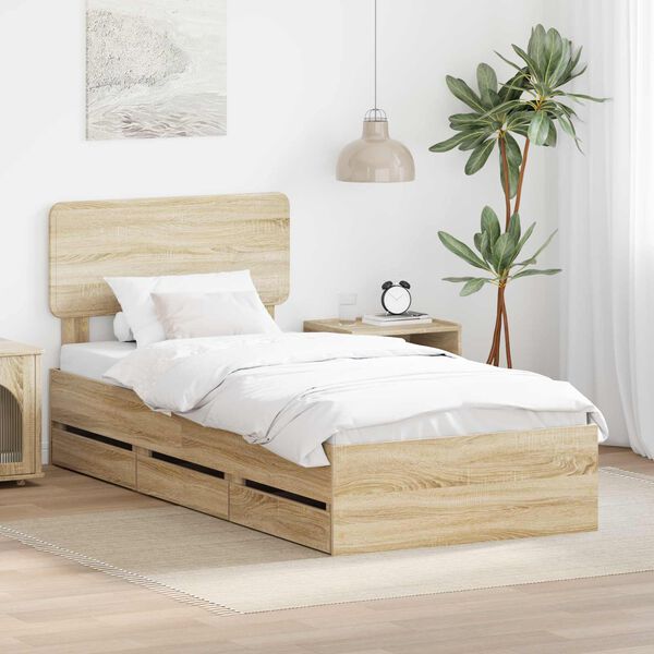 vidaXL Bedframe met lade Sonoma Eiken 100 x 200 cm Geconstrueerd hout
