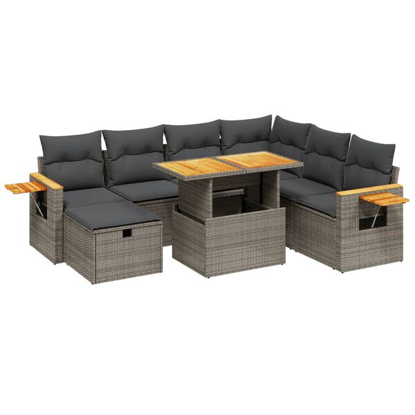 vidaXL 8-delige Loungeset met kussens poly rattan grijs