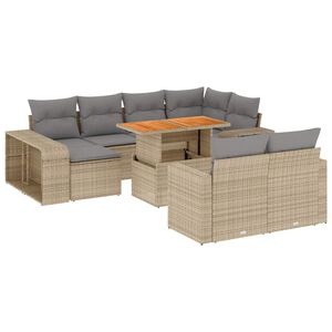 vidaXL 11-delige Tuinset met kussens poly rattan beige