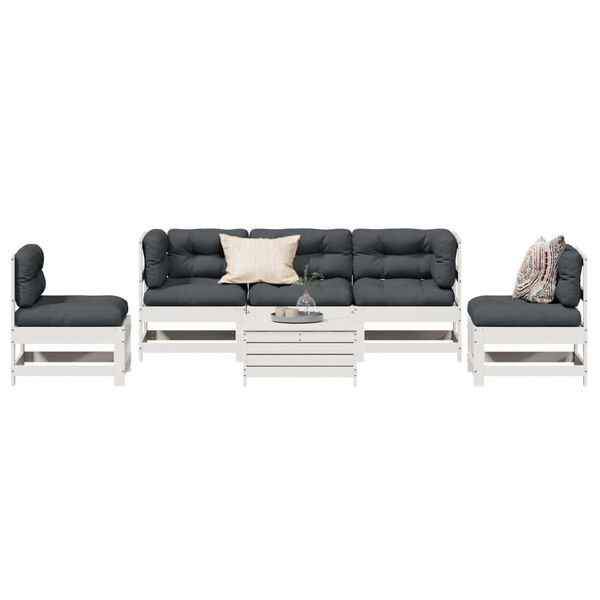 vidaXL 6-delige Loungeset met kussens massief grenenhout wit