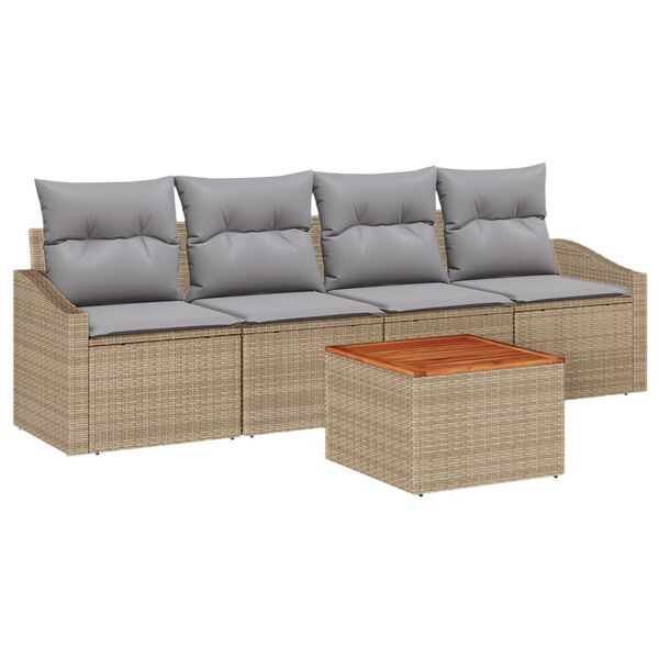 vidaXL Tuin Sofa Set met kussen 5 pcs Beige Poly riet