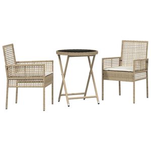 vidaXL Tuin Bistro Set 3 pcs Beige poly rattan