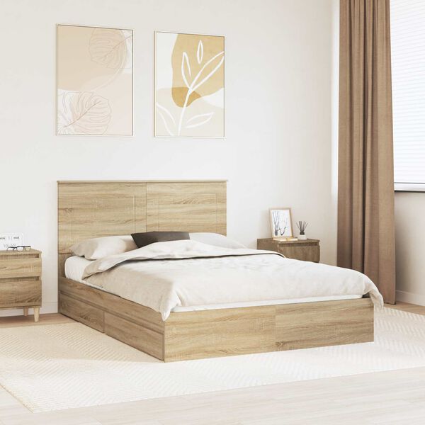 vidaXL Opslag bed met lade Sonoma Eiken 150 x 200 cm Bewerkt hout