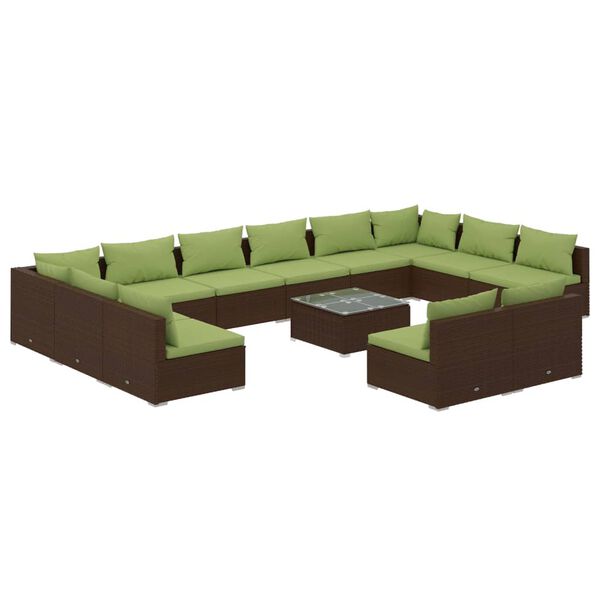 vidaXL 13-delige Loungeset met kussens poly rattan bruin