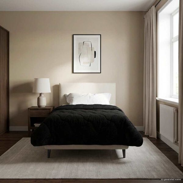 vidaXL Vol jaar dekbed Zwart 135 x 220 cm Microfiber en Teddy fleece