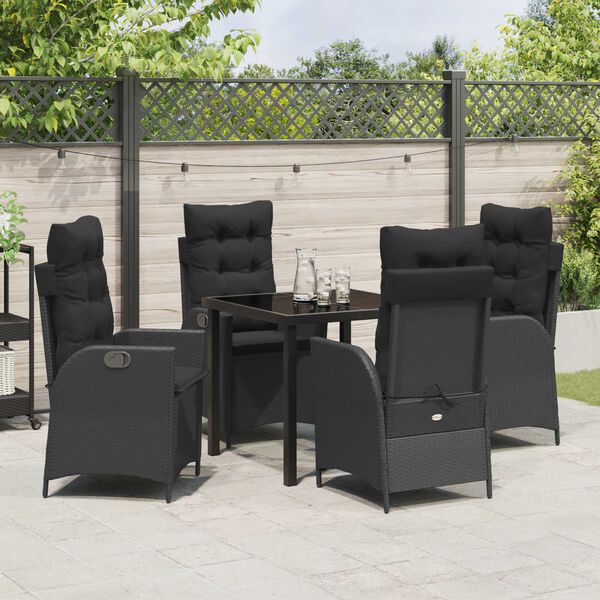 vidaXL Tuin eettafelset met kussen 5 pcs Zwart poly rattan