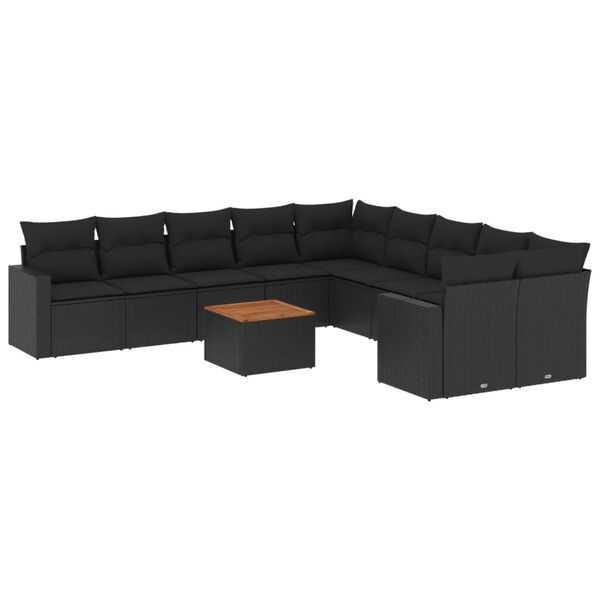 vidaXL 11-delige Loungeset met kussens poly rattan zwart