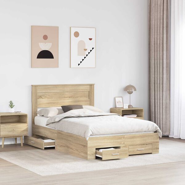 vidaXL Bedframe met hoofdeinde Sonoma Eiken 135 x 190 cm Bewerkt hout