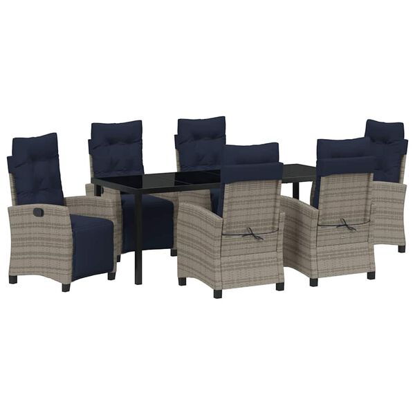 vidaXL Tuin eettafelset met kussen 7 pcs Grijs poly rattan