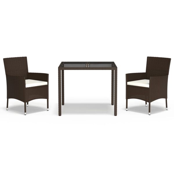 vidaXL 3-delige Tuinset met kussens poly rattan bruin