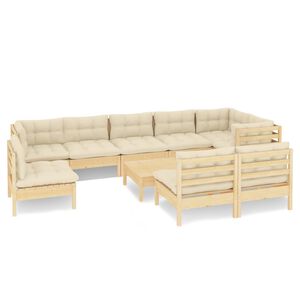 vidaXL 10-delige Loungeset met cr&egrave;mekleurige kussens grenenhout