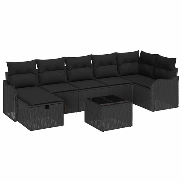 vidaXL Tuin Sofa Set met kussen met opslag 8 pcs Zwart Poly riet