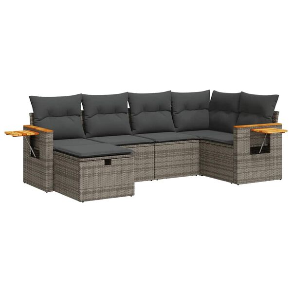 vidaXL 6-delige Loungeset met kussens poly rattan grijs