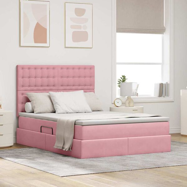 vidaXL Opslag bed met matras met matras Roze 140 x 200 cm Fluweel
