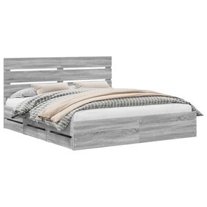 vidaXL Bedframe met lade Grijs Sonoma 200 x 200 cm Ingenieurshout
