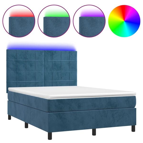 vidaXL Boxspring met matras en LED fluweel donkerblauw 140x200 cm