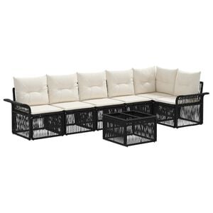 vidaXL Tuinbankenset 7 pcs Zwart poly rattan