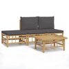 vidaXL 4-delige Loungeset met kussens bamboe donkergrijs