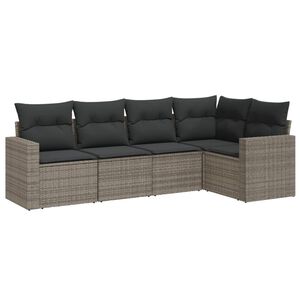 vidaXL 5-delige Loungeset met kussens poly rattan grijs