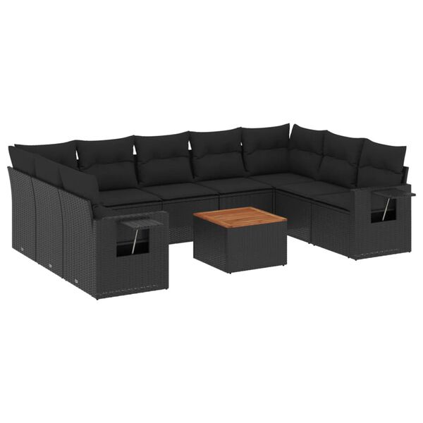 vidaXL 10-delige Loungeset met kussens poly rattan zwart