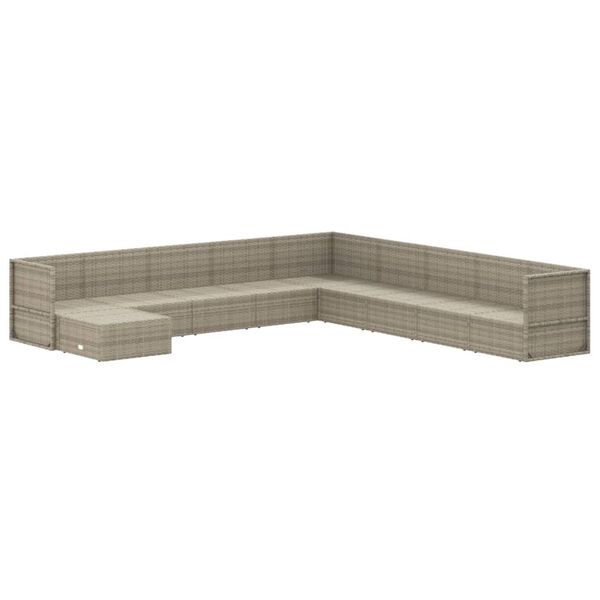 vidaXL 10-delige Loungeset met kussens poly rattan grijs