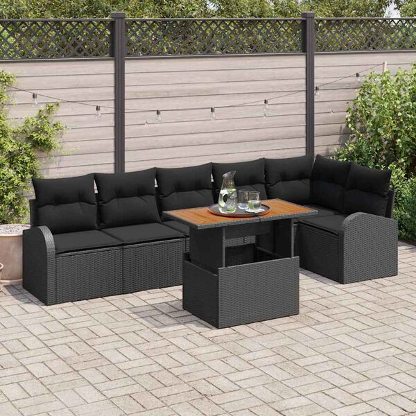 vidaXL Tuin Sofa Set met kussen 7 pcs Zwart