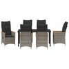 vidaXL Tuin eettafelset met kussen 7 pcs Grijs poly rattan