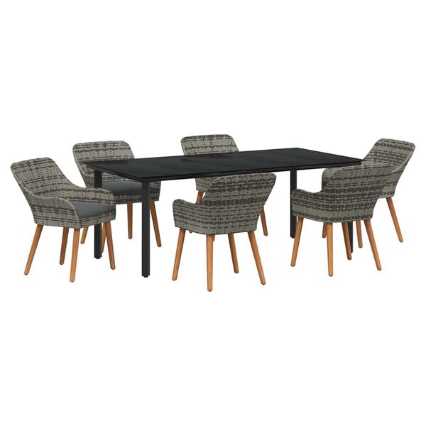 vidaXL Tuin eettafelset met kussen 7 pcs Grijs poly rattan