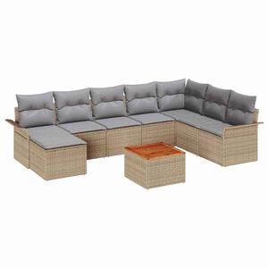 vidaXL Tuinbankenset met opslag 9 pcs Beige en Licht Grijs poly rattan