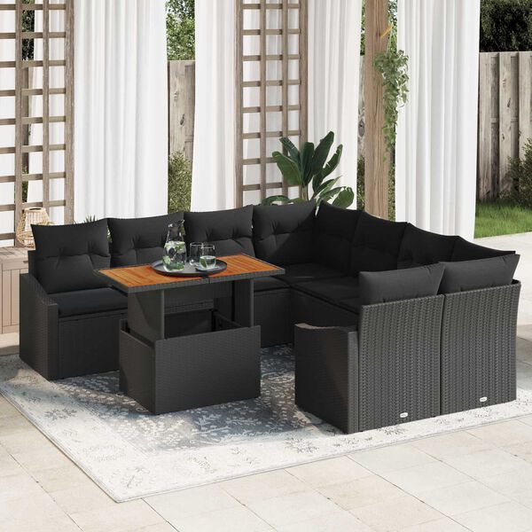 vidaXL Tuin Sofa Set met opslag 9 pcs Zwart Poly riet