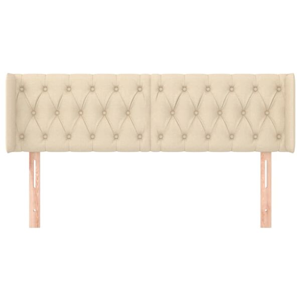 vidaXL Hoofdbord met randen 163x16x78/88 cm stof cr&egrave;mekleurig