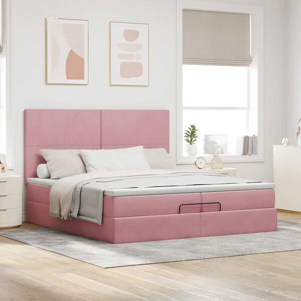 vidaXL Ottoman bed met matrassen en LED's 200x200cm fluweel roze