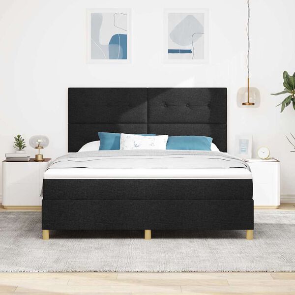 vidaXL LED Box Spring Bed met matras Zwart 180 x 200 cm Stof